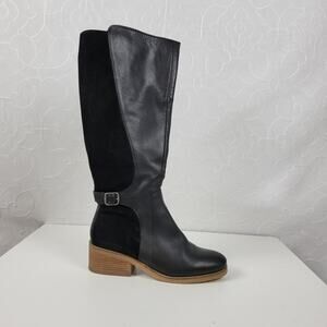 Lucky Brand Timinii Womens Riding Boots Size 10 Black Leather Suede Knee-High